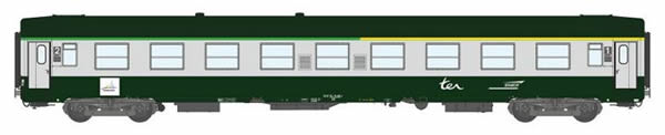 REE Modeles VB-167 - French SNCF Coach Class UIC CAR A4B5ex-A9 garrigue green - Concrete grey, Arrow logo, Corail titl